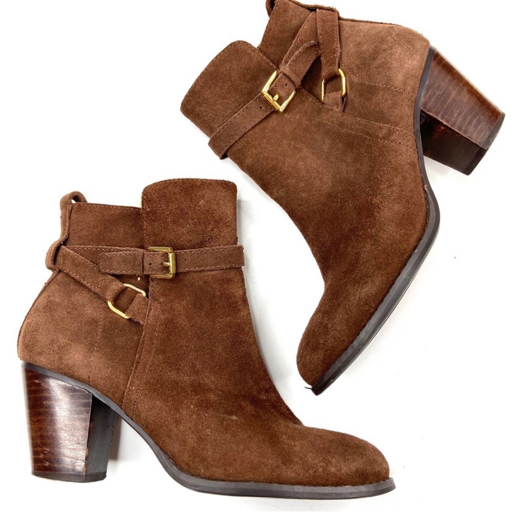 Lauren Ralph Lauren Maricia Brown Suede Leather Bootie Ankle Boot New Size 7.5